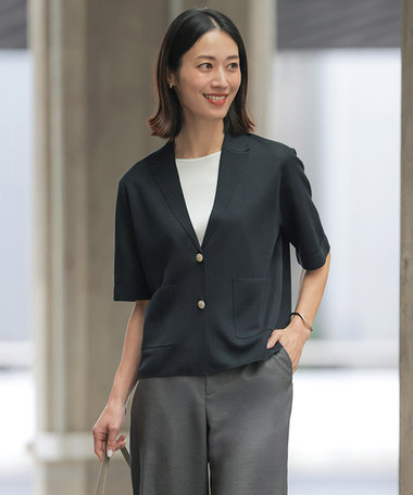 J.PRESS LADIES Vis/Peスパーク ハーフスリーブ ニットジャケット