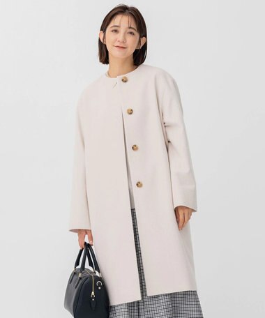 23区 ウールカシミヤビーバー ノーカラー コート