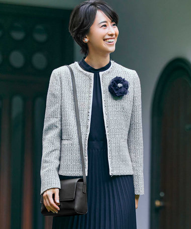 23区 【セットアップ対応】ライトシャインツイード ノーカラー ジャケット