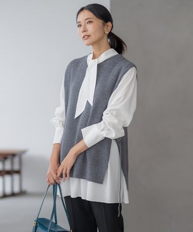 23区 【洗える】ツインニットクロップド ニットベスト
