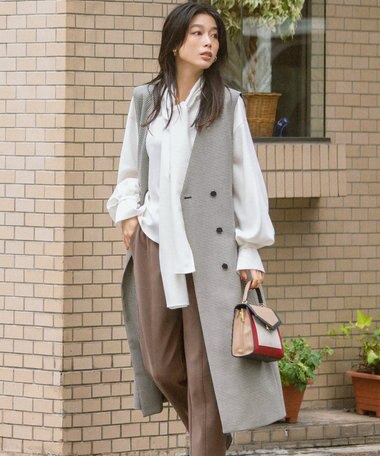 23区 ガンクラブチェック ロング ジレ