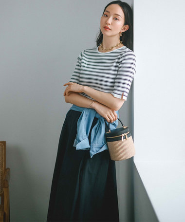 23区 【洗える】レーヨンポリエステルストレッチ 5分袖 ニット