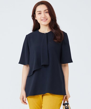 23区 L 【洗える】ストレッチジョーゼット アシンメトリー カットソー