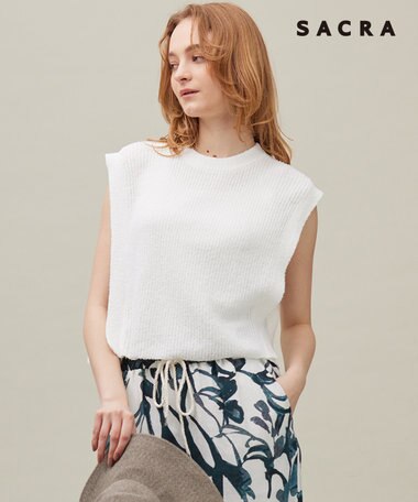 23区 【SACRA】コットンナイロンブークレ ポルカリブ ニット