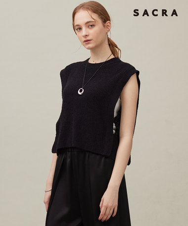 23区 【SACRA】コットンナイロンブークレ ポルカリブ ニット