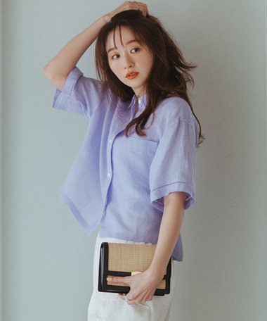 23区 【洗える】LIBECOリネン クロップド シャツ