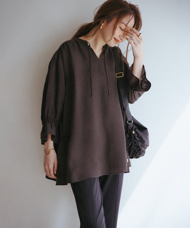 23区 【洗える】LIBECOリネン ティアード チュニック ブラウス