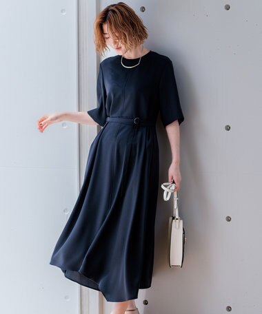 23区 【撥水加工/洗える】キューティクルストレッチツイル イレギュラーヘム ワンピース