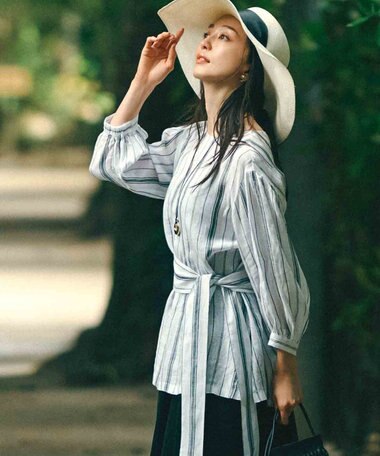 23区 【洗える】LIBECO ベルト付き ブラウス