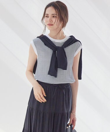 23区 【SLOW/一部店舗限定】ランダムリブフライス フレンチスリーブ カットソー