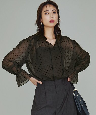 23区 【洗える】クレープドットフロッキー ブラウス