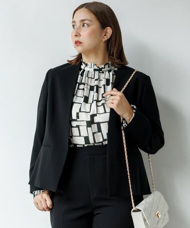 23区 L 【セットアップ対応/洗える】トリアセダブルジョーゼット ノーカラー ジャケット