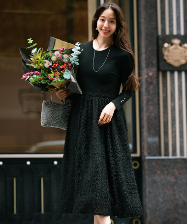 23区 【滝沢眞規子さん着用/一部店舗限定/洗える】ニットコンビジャカード ワンピース