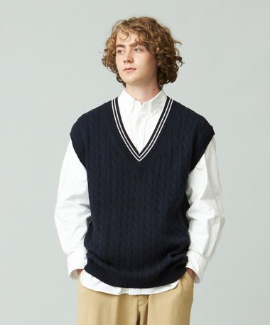 J.PRESS YORK STREET 【UNISEX】コットンケーブルチルデン ニットベスト