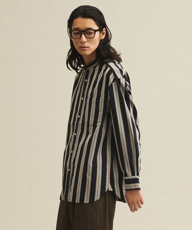 J.PRESS YORK STREET 【UNISEX】ストライプ バンドカラーシャツ
