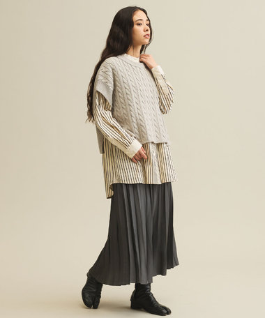  【WOMEN】コットンニット ケーブルポンチョ