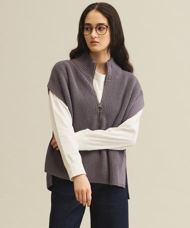 J.PRESS YORK STREET 【WOMEN】コットンニット ハーフジップポンチョ