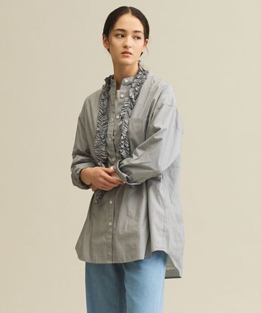 J.PRESS YORK STREET 【WOMEN】ワンウォッシュタイプライター フリルレイブラウス