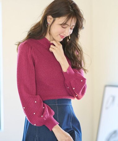 ANY SIS 【Oggi1月号掲載】モックネック袖パール調 ニット