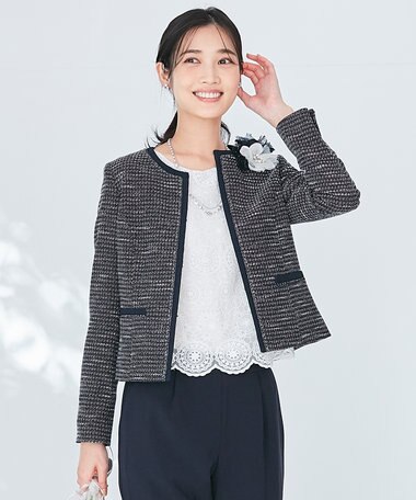 ANY SIS 【セットアップ対応】リップルボーダー ノーカラー ジャケット