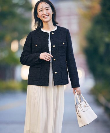 ANY SIS ツイードノーカラーミドル ジャケット