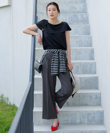 ANY SIS 【ストレッチ・接触冷感・撥水・UVカット・洗える】エアリーストレッチ ワイドパンツ