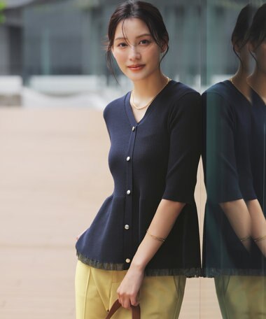 ANY SIS 【洗える】シアーフリルペプラム ニット