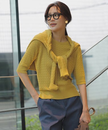 ANY SIS 【UVカット・洗える】ケーブルニット プルオーバー