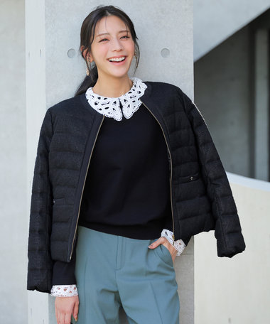 ANY SIS 【2WAY】ツイードノーカラー ダウンジャケット