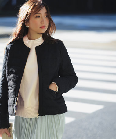 ANY SIS 【2WAY】ツイードノーカラー ダウンジャケット