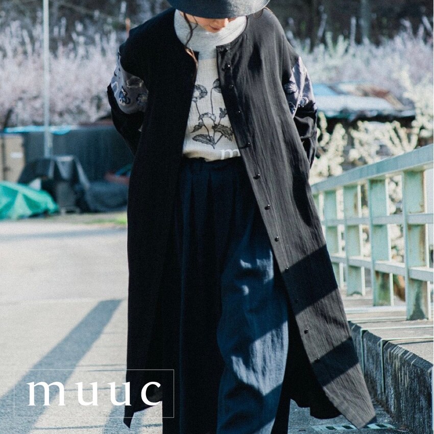 高品質なコットン素材を使用した「遠州生地」で作った【ロング丈ノーカラーワンピースドレス】