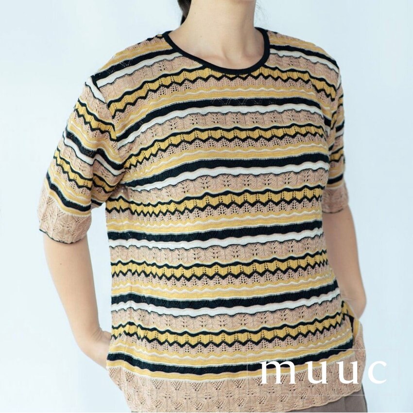 最高品質A-1ランクシルク100％の【マルチボーダーニット】プルオーバーとカーディガンの「セットアップ」でお楽しみください