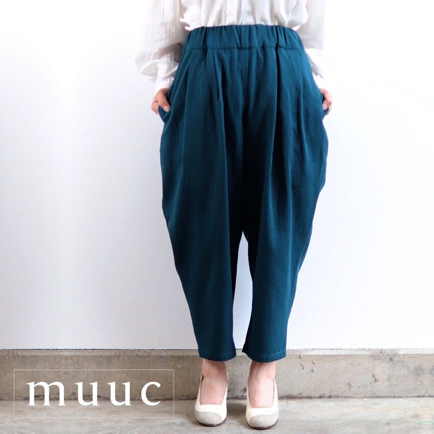 ウエストゴム仕様でゆったり快適な履き心地【コットンウール二重織ツイル生地イージーパンツ】ふんわりやさしい肌触りです