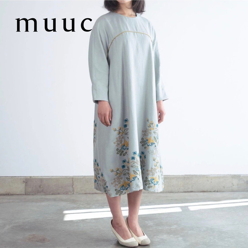 【在庫残りわずかです!!】立体感のある豊かで上品な表情の中に可愛らしさも感じられる「フクシア刺繍ワンピース」