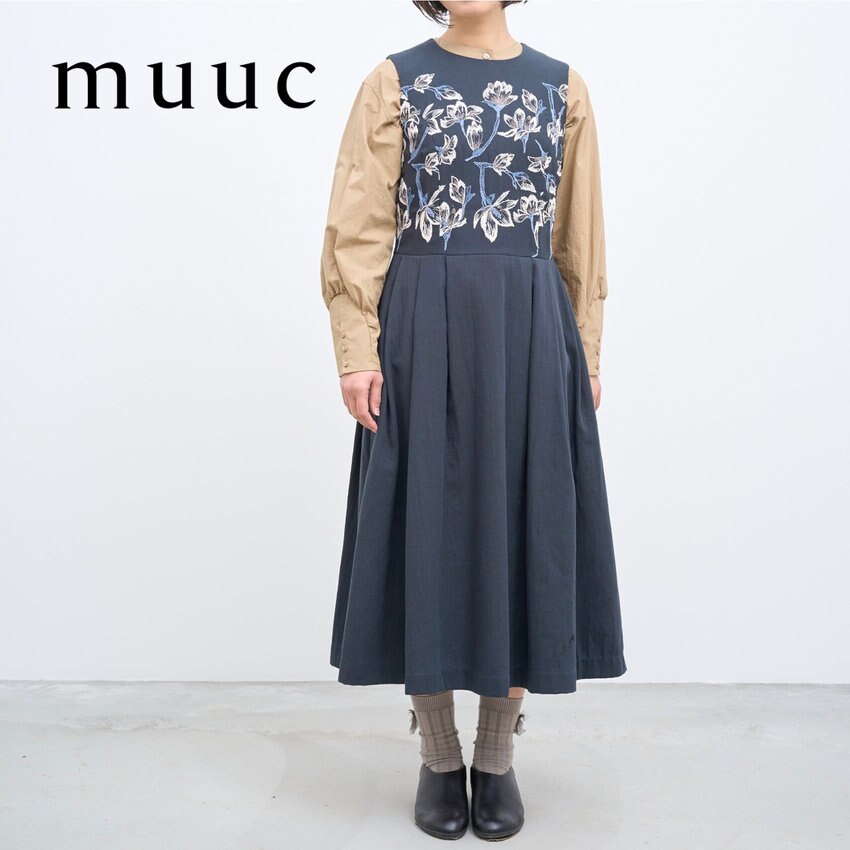 【春のフォーマルシーンにもおすすめ!!】大ぶりの花刺繍が控えめで上品な印象の「モクレン刺繍ワンピースドレス」