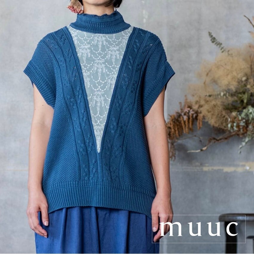 ドライタッチの「コットンシフォン生地」で着心地◎【イラカ刺繍コットンベスト】襟元のレース編みでエレガントな印象に