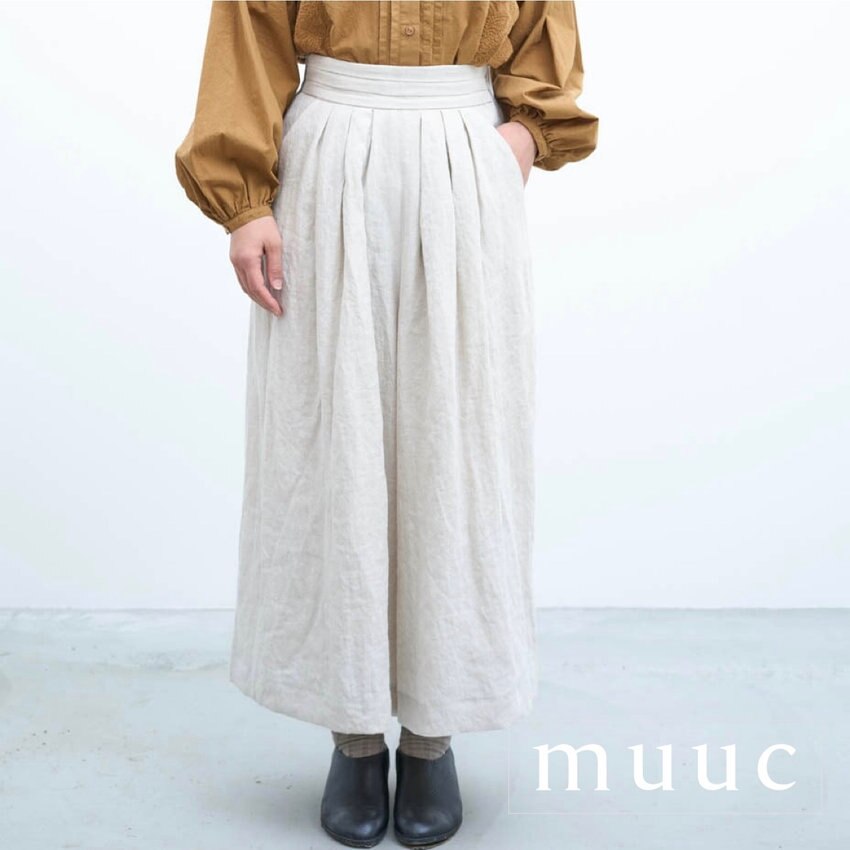 【後ろウエストゴムベルト仕様で履き心地ゆったり】フレアースカートのようなシルエットが素敵!!「ベルギーリネンワイドパンツ」