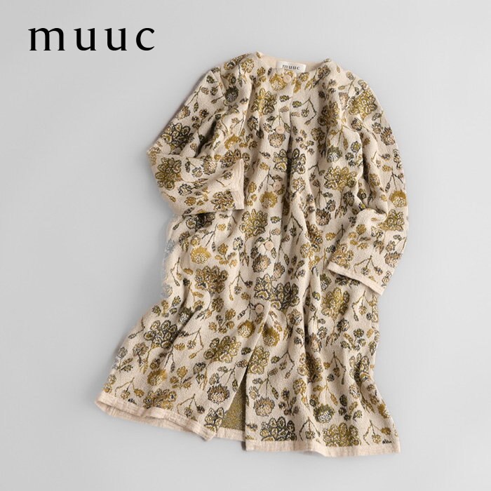 【muuc 至高の上質ニット】クラシックで華やかなケイトウの花の、モヘアシルクニットコート