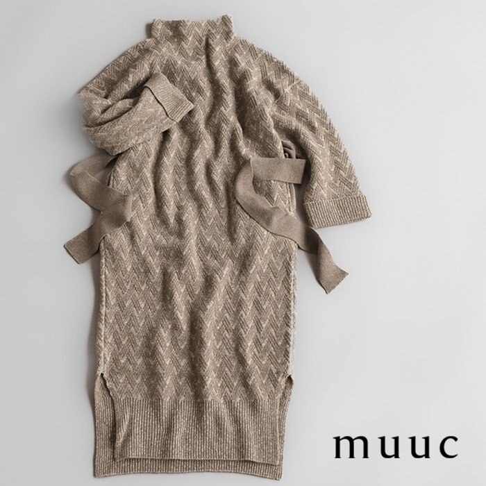 【muuc 至高の上質ニット】ふっくらカシミヤ＆ラムウールのバスケット柄ニットワンピース