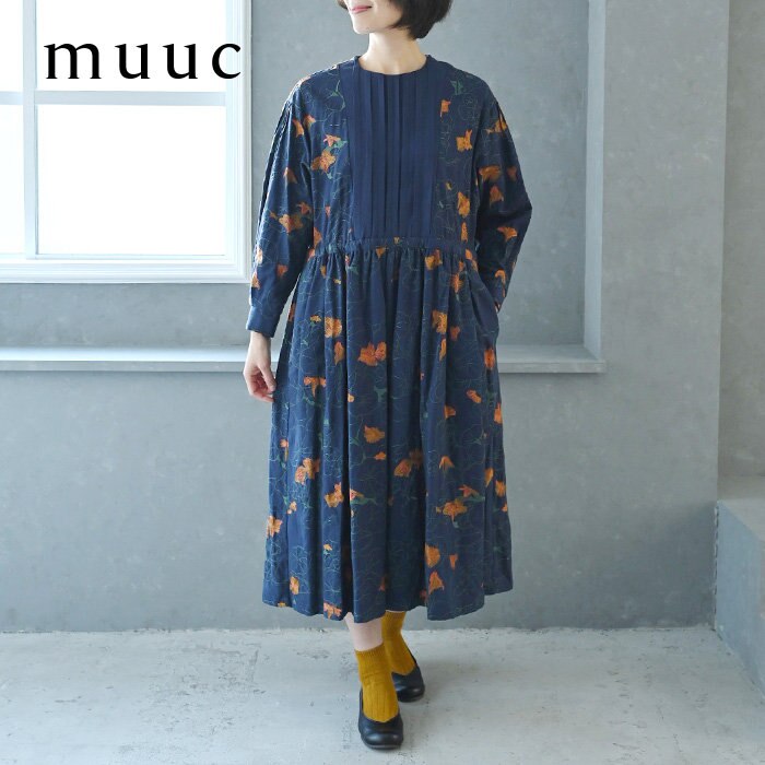 動画有り【muuc 特別な刺繍】優しい着心地のコットンウール生地に、ナスタチュウムの花刺繍を施した上品ワンピース