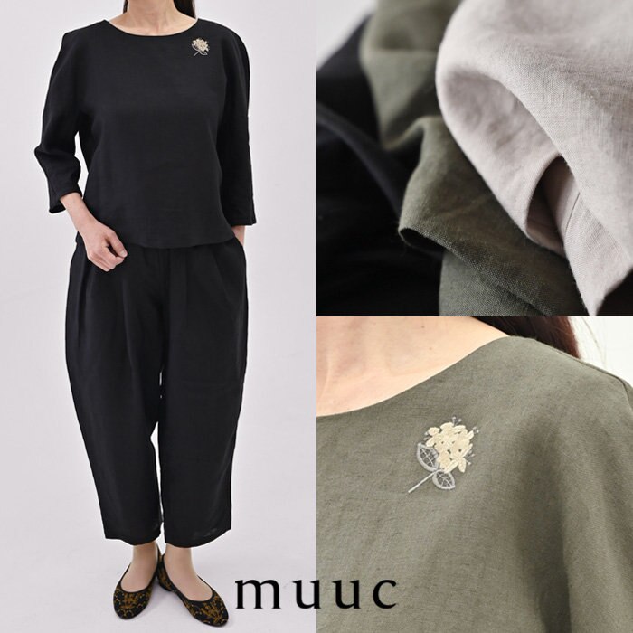 身長別の着画あり【muuc 夏の装い】オンオフ着られる、上質なベルギーリネンのパンツ＆トップス