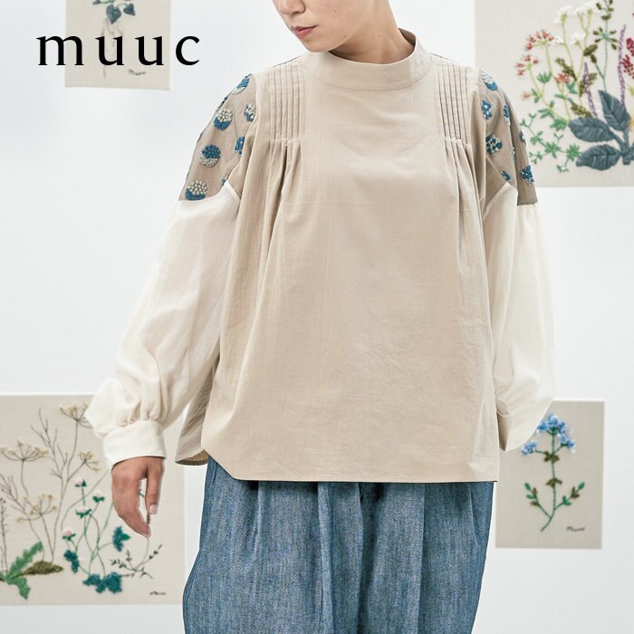新作！【muuc 春の装い】オーガニックコットンのブロード生地に小花柄の刺繍生地で、ナチュラルな大人可愛いスタイル
