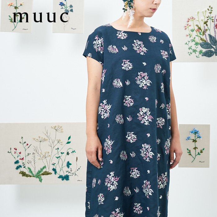 新作！【muuc 春の装い】ロングセラーの野小花刺繍を贅沢に散りばめた綿麻素材のワンピース
