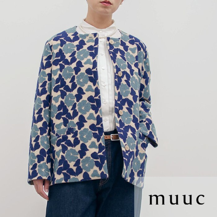 身長別着画有り【muuc 今季新作】華やかながら見た目にも着心地も暖かな全面刺繍に両面起毛のショートコート