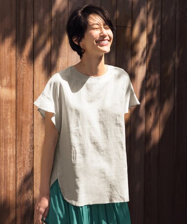  【洗える】ライトリネンクロスフレアスリーブ ブラウス