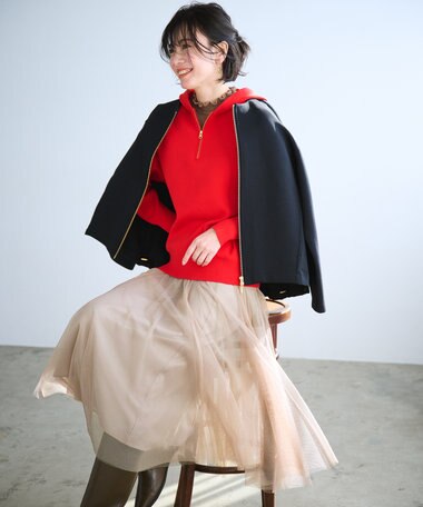 ANY 【洗濯機可】ハーフジップニットフーディー