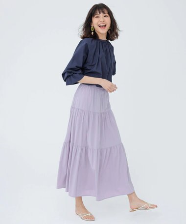 UNFILO 【撥水/UVケア/接触冷感】シャカ楽ストレッチ ティアードスカート