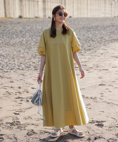 UNFILO 【撥水/シワになりにくい】FINE MOVE ランタンスリーブワンピース