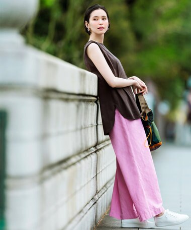 UNFILO 【軽量/UVケア】ライトリネン ワイドパンツ