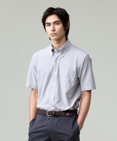 J.PRESS MEN 酷暑の清潔感もこれ一枚で【吸水速乾 / 抗菌防臭 / 防シワ】【J.PRESS OXFORD JERSEY】カノコインレイマイクロストライプ 半袖シャツ / B.D.